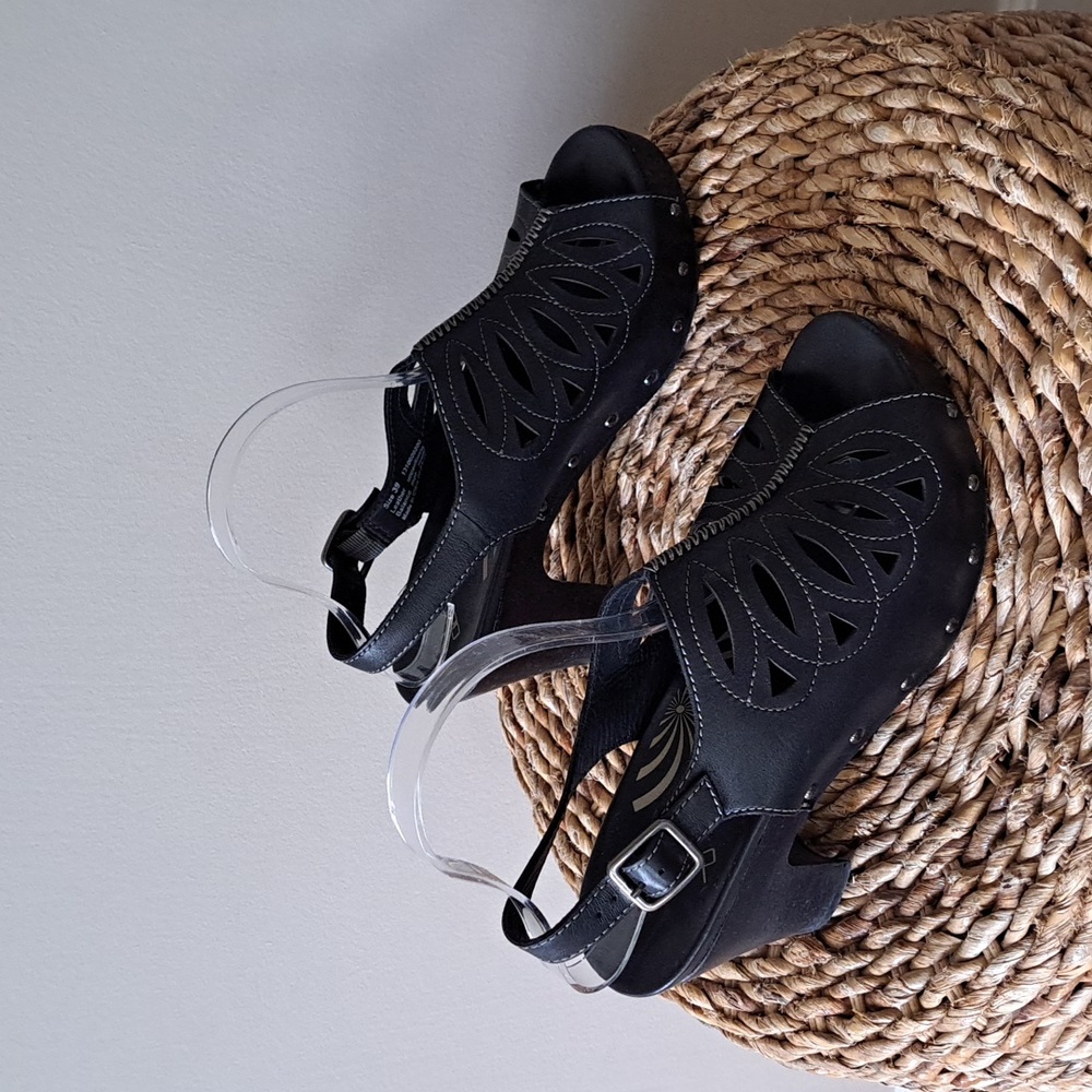 Dansko Womens‎ Rowena Black Leather Open Toe Slingback Clog Sandals EU39/US8.5-9